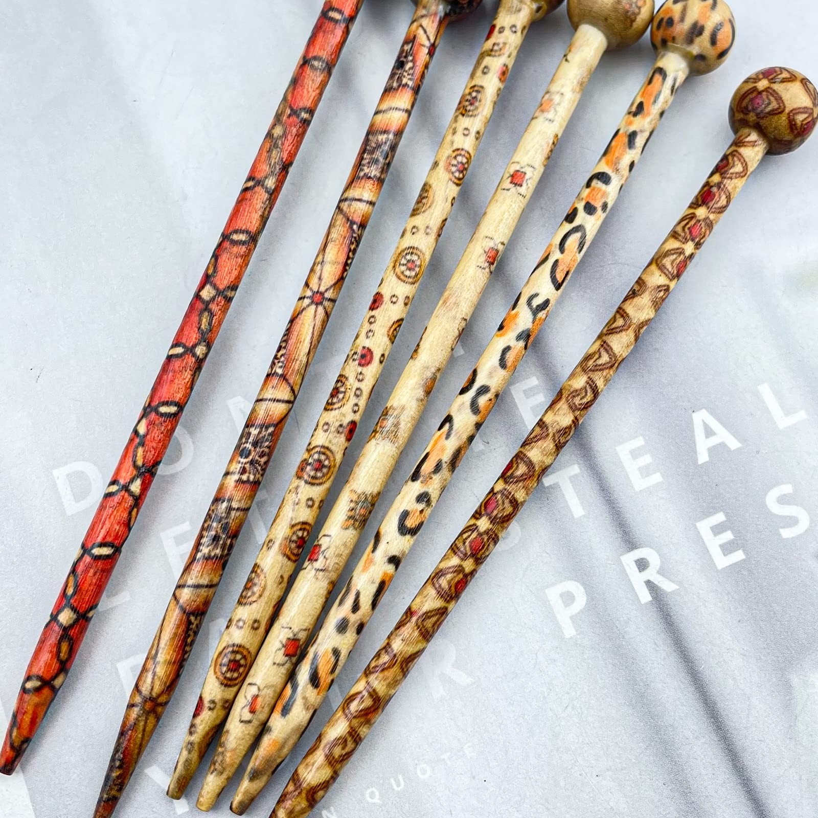 24 Pcs Boho Vintage Wood Hair Sticks 1 Count (Pack of 24), Red, Orange
