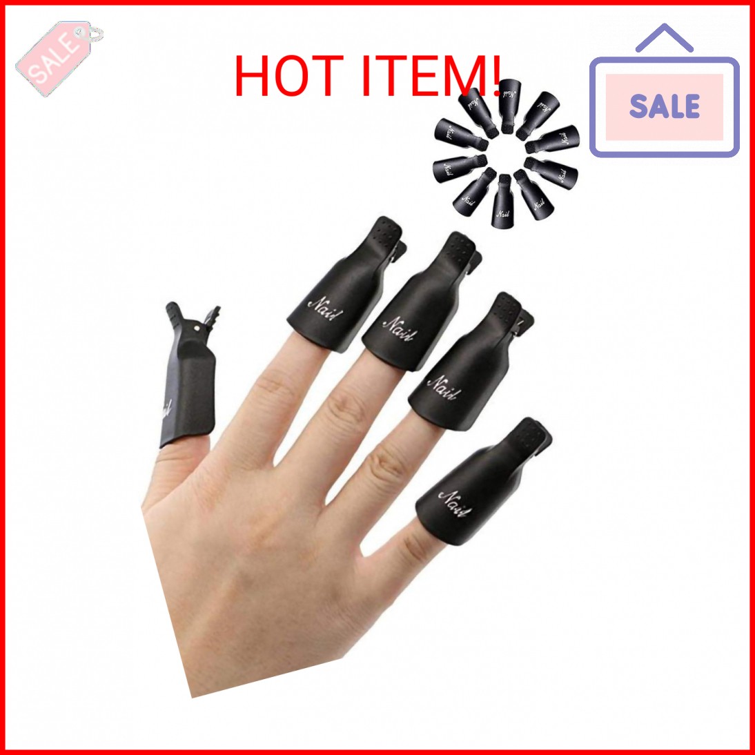 HiMo 10PC Plastic Acrylic Nail Art Soak Off Cap Clip UV Gel Polish Remover Wrap