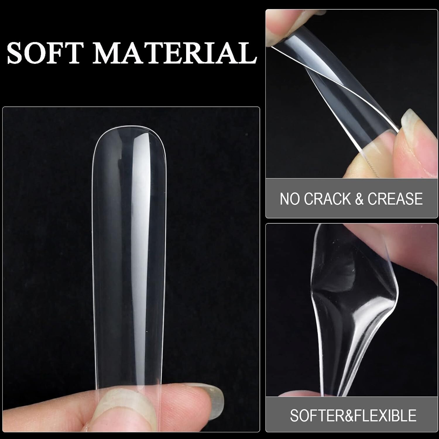 Lot of 4! Long Square Acrylic Fake Clear Nail Tips Set, 960 Total Pieces! New!