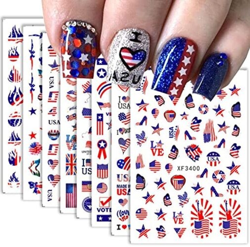 8-Sheets 4th of July Nail Art Stickers – Decals – Red Blue White American Style2