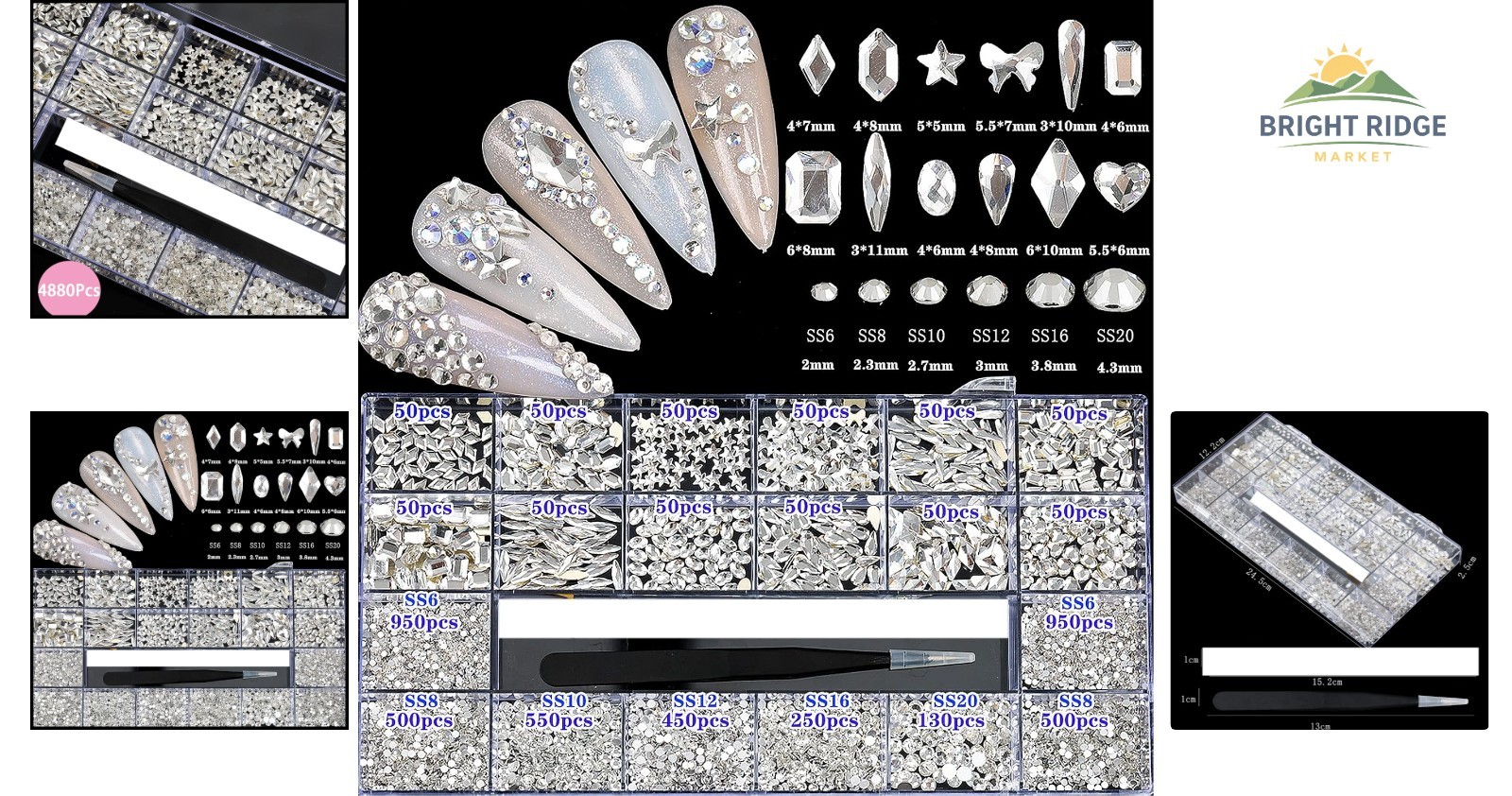 Multi-Shaped White Rhinestones for Nail Art, Jewelry and Craft Projects