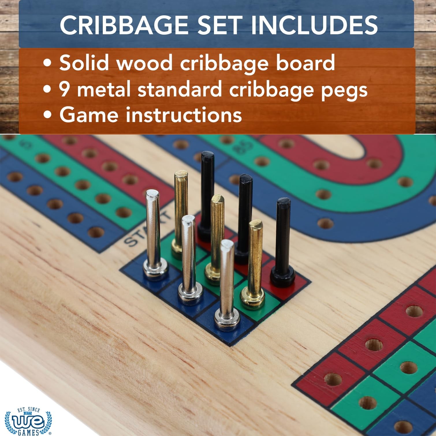 Wood Expressions Cribbage 3 Track – Red Blu Gre Medium, Brown