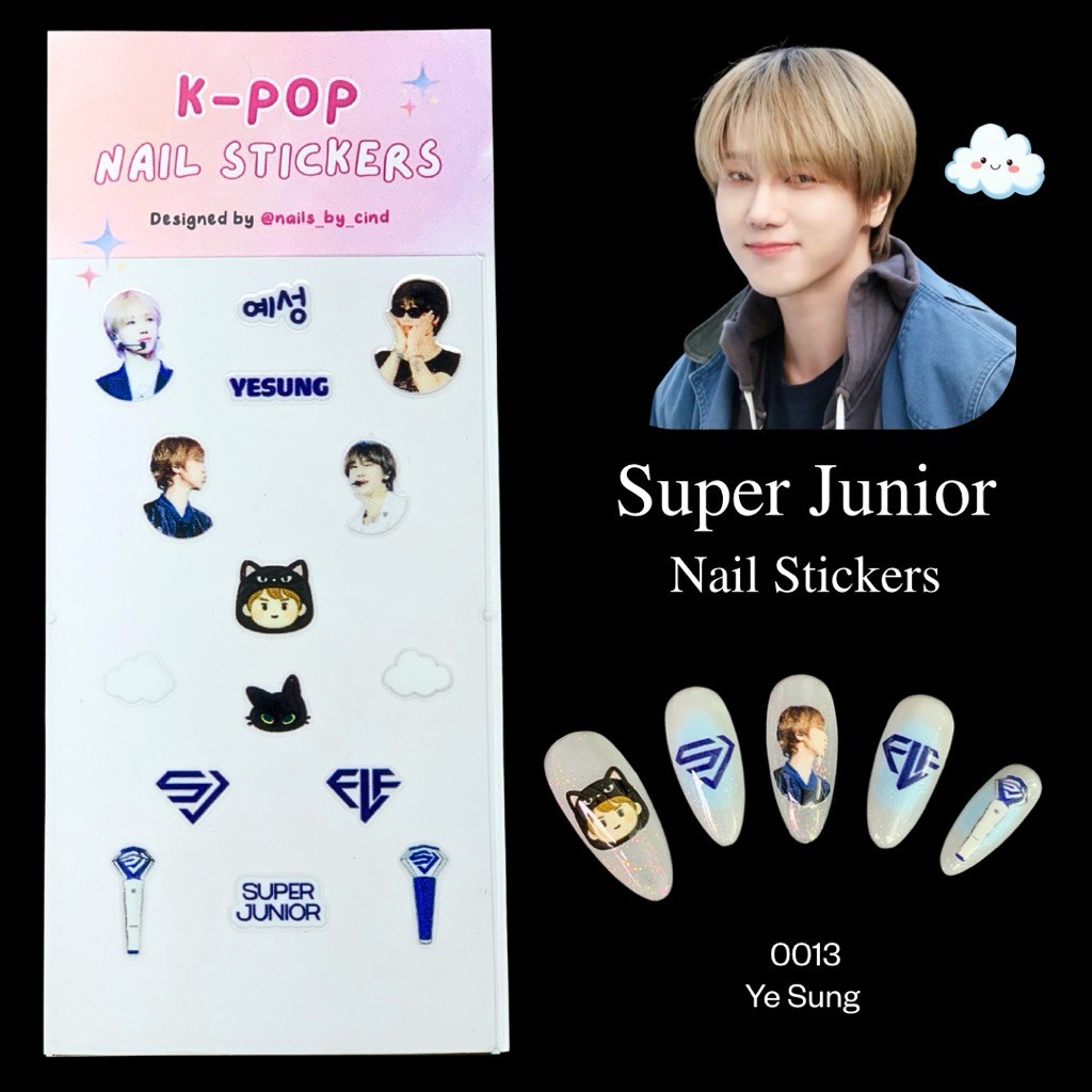 SUPER JUNIOR E.L.F. VER 2 KPOP NAIL STICKER FAN MADE KOREA SM SAPPHIRE BLUE Z10