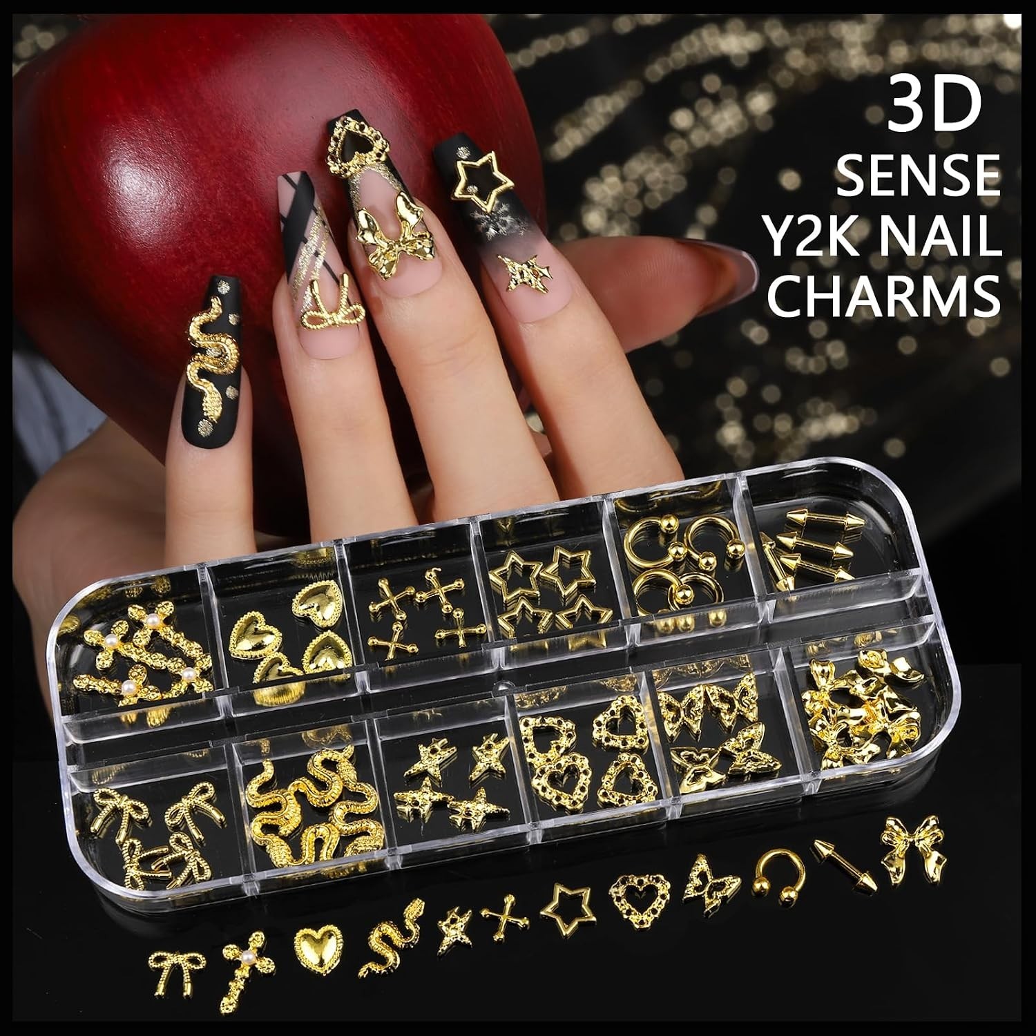 Elegant Gold Nail Charms & Rhinestones Set – 21 Unique Designs for Exquisite Art