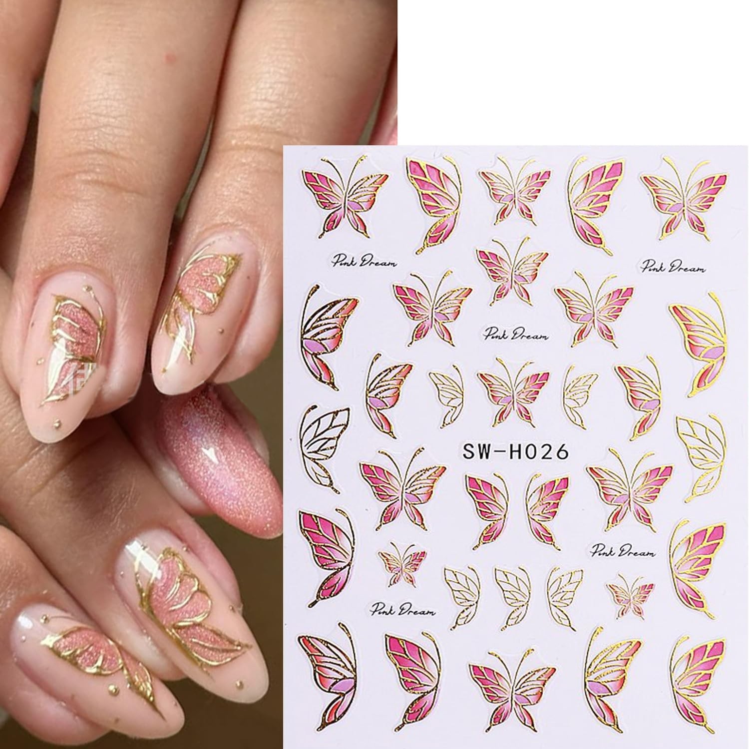 Spring Nail Art Stickers,Summer Flower Butterfly Nail Sticker Golden Edge Flo…