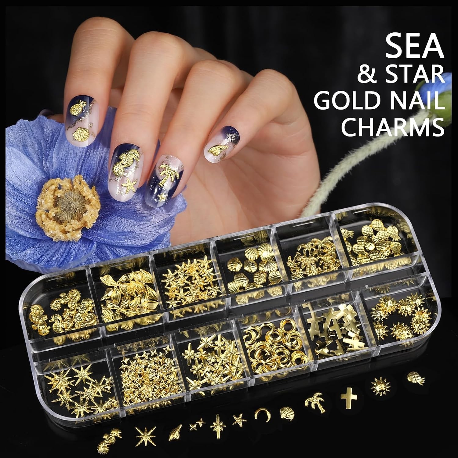 Elegant Gold Nail Charms & Rhinestones Set – 21 Unique Designs for Exquisite Art