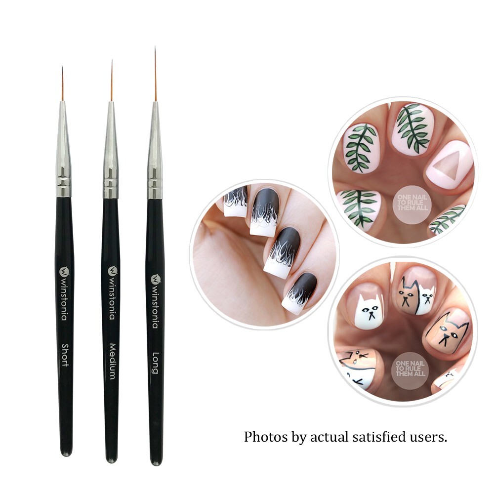 Winstonia Nail Brushes Set 3pc Long Striping Brush Acrylic Striper Pen Manicure