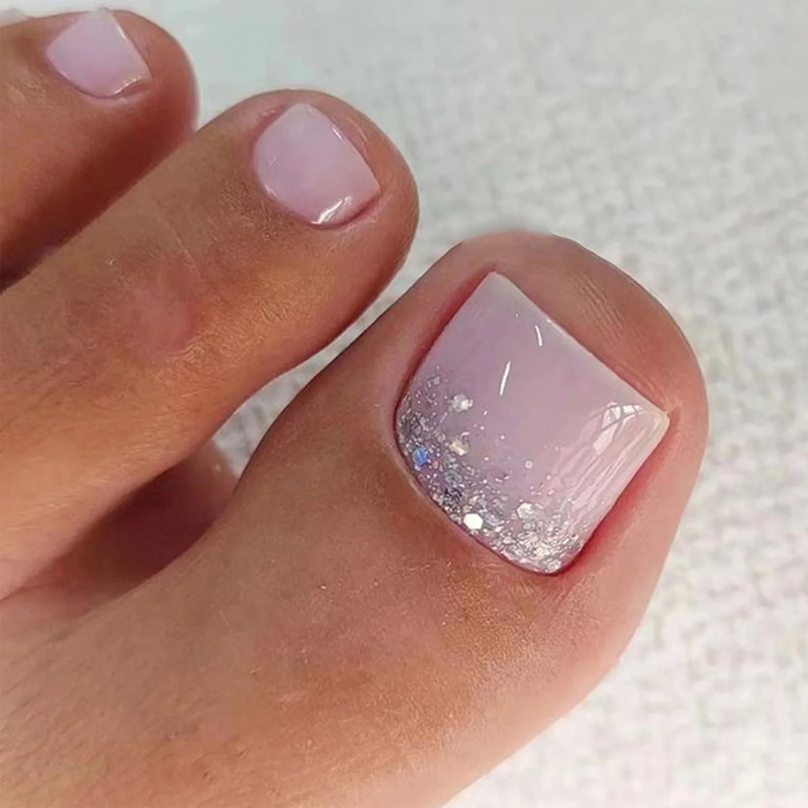 French White Edge False Toe Nails Simple Wearable Removable Press On Toenails 24