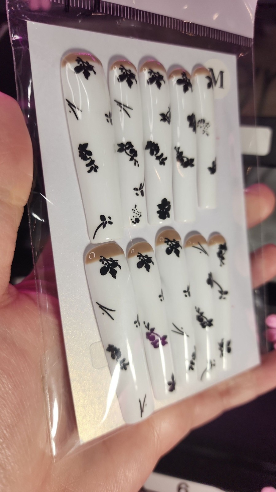 Medium Size Super Long White Square Handmade 10 Pc Press-on Nail Set