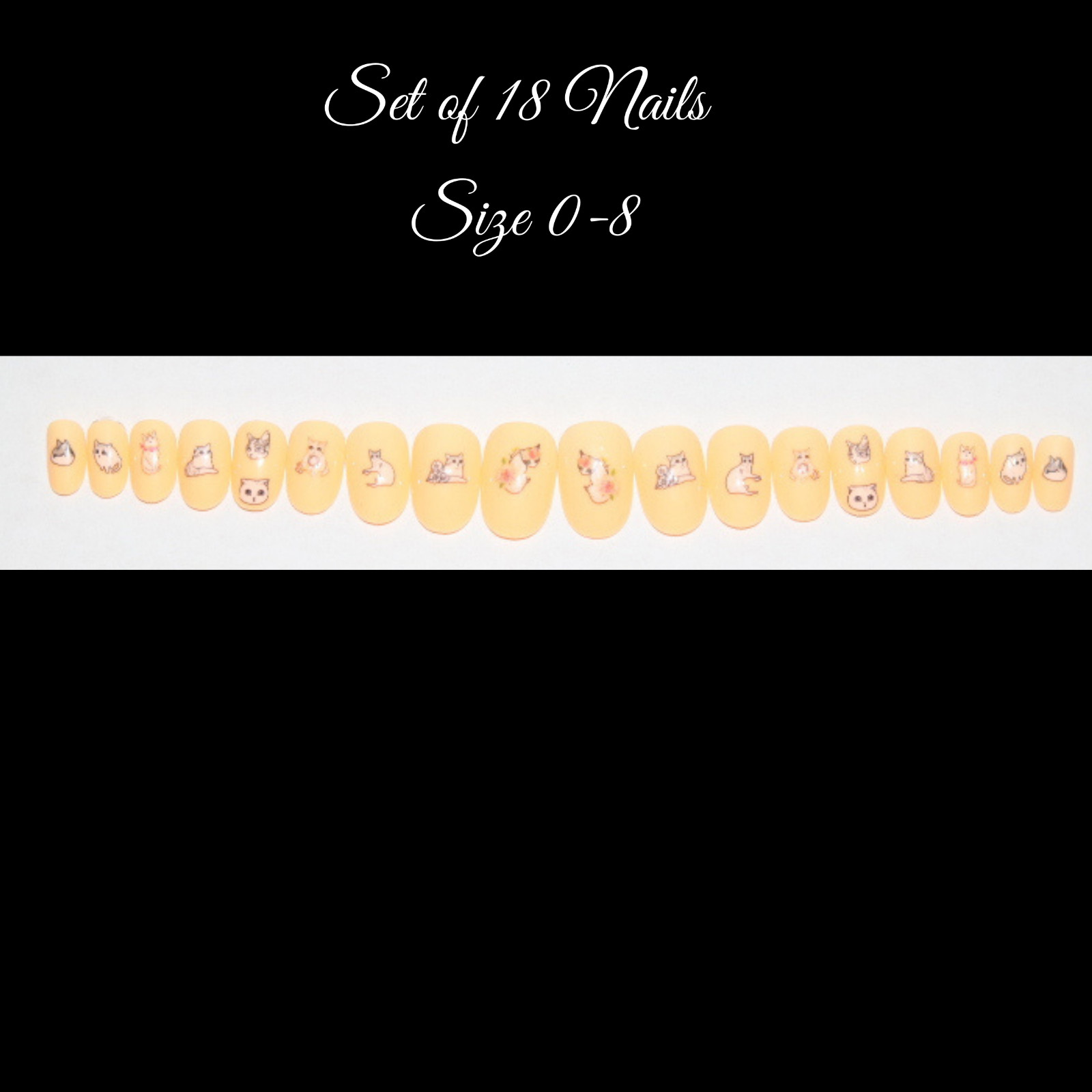 Cats- press on nail set- (Set of 18 sizes 0-8)