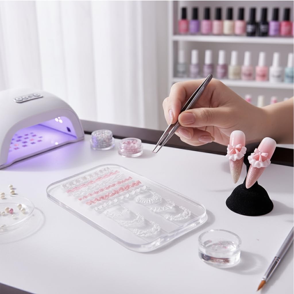 3D Lace Ruffle Nail Art Mold, Bowknot Flower Edge Soft Gel/Resin DIY Decorati…