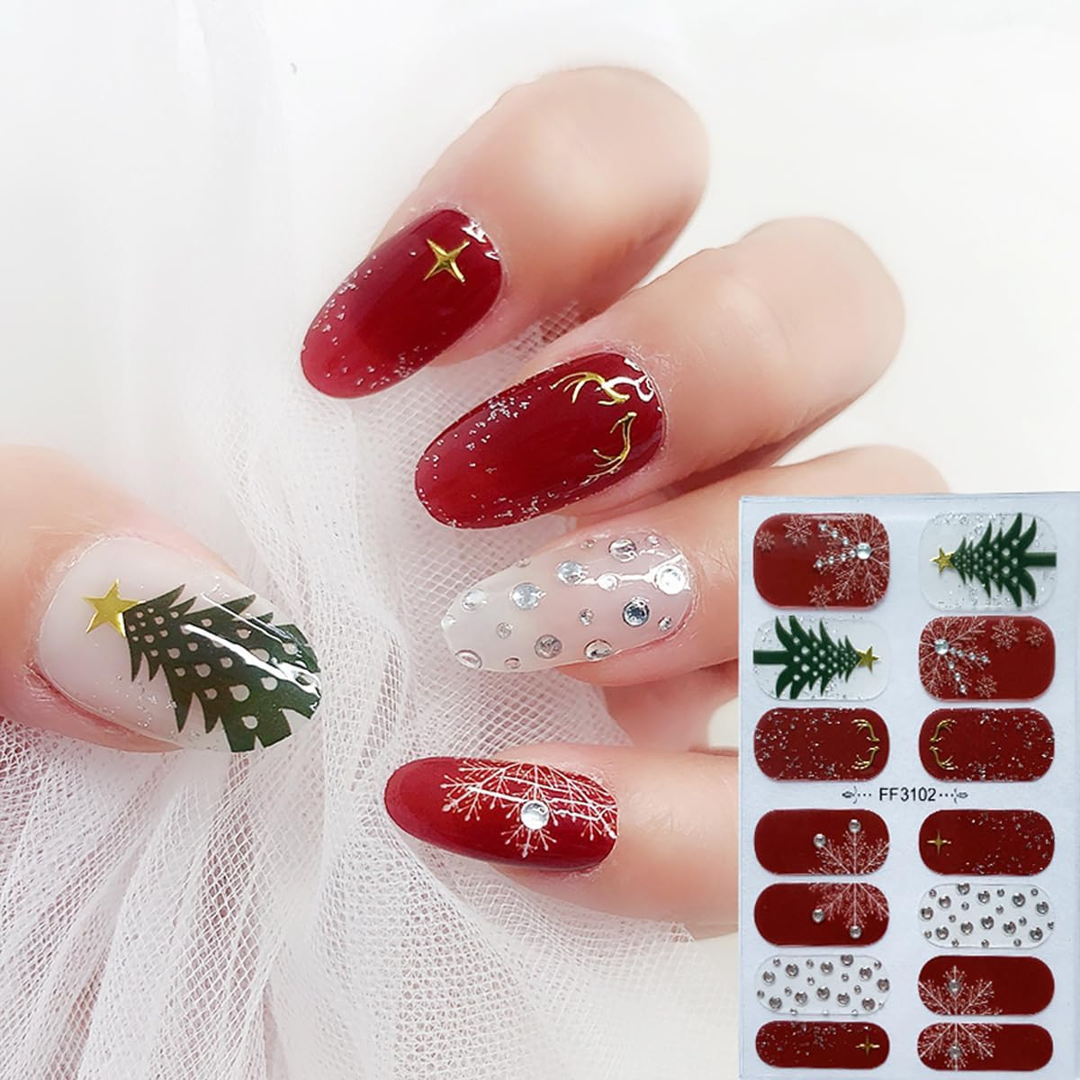 4 Sheets Christmas Nail Wraps Stickers 5D Charms White Snowflake Gel Nail Sticke