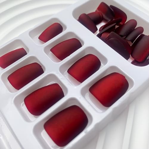 Wine Red Fake Nails Square Press on Nails Short Square (Pack of 30) Style 26