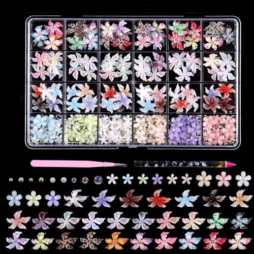 24 Grids 3D Acrylic Flower Nail Art Decorations Set – Mixed Color Style-10
