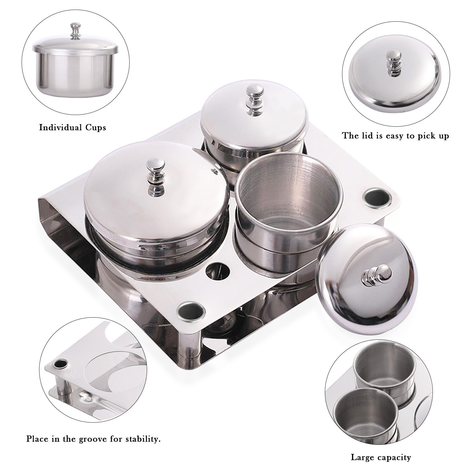Silver Stainless Steel Nail Art Manicure Acrylic Powder & Liquid Set Storage Cup