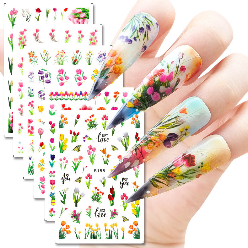 3D Nail Sticker Tulip Flower Nail Art Decals Floral Design Decorations 6Pcs NS41