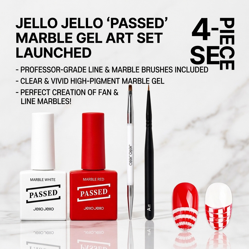 Jello Jello Non Wipe Type Marble Nail Gel Red White Art Brush Dual Brush Set