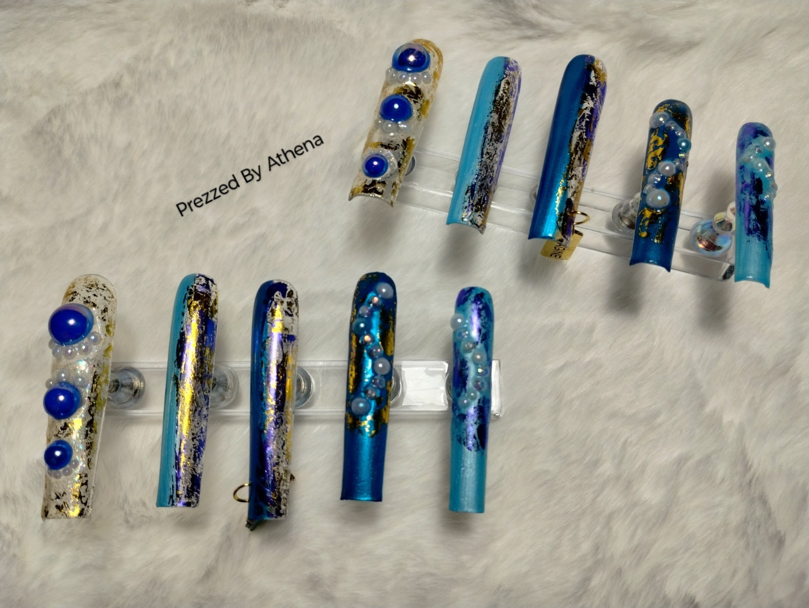 Luxury Handmade Press-On Nails I Reusable I Butterfly Blues I Square Shape l 3XL