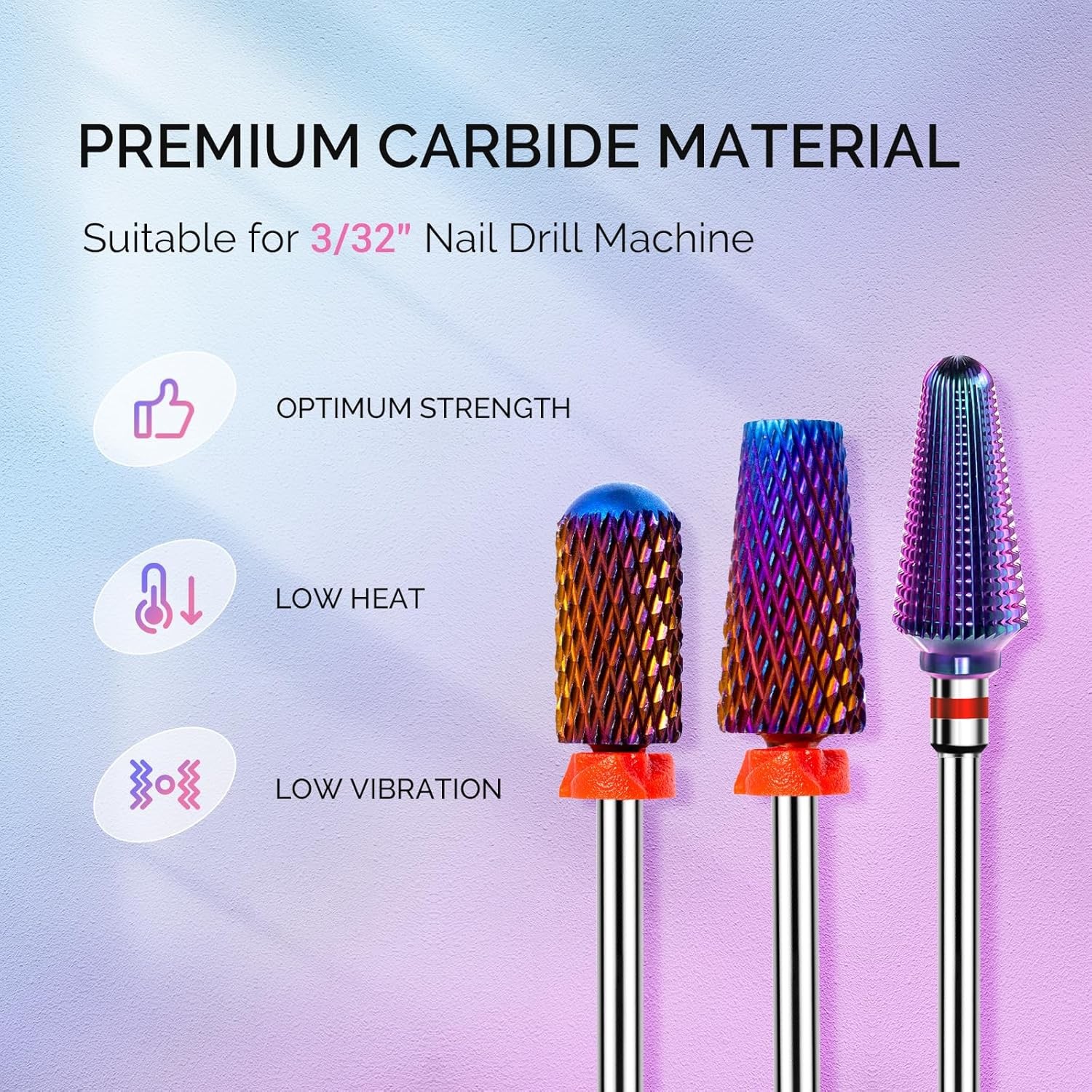 Nail Drill Bits Set, 3/32” Carbide Tungsten Bits, Long Fle,
