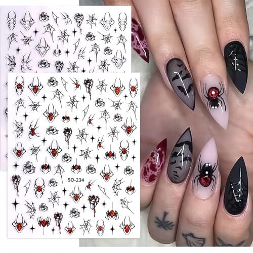 7 Sheets Halloween Nail Art Stickers Ghost Nail Decals Horror Web and Spider