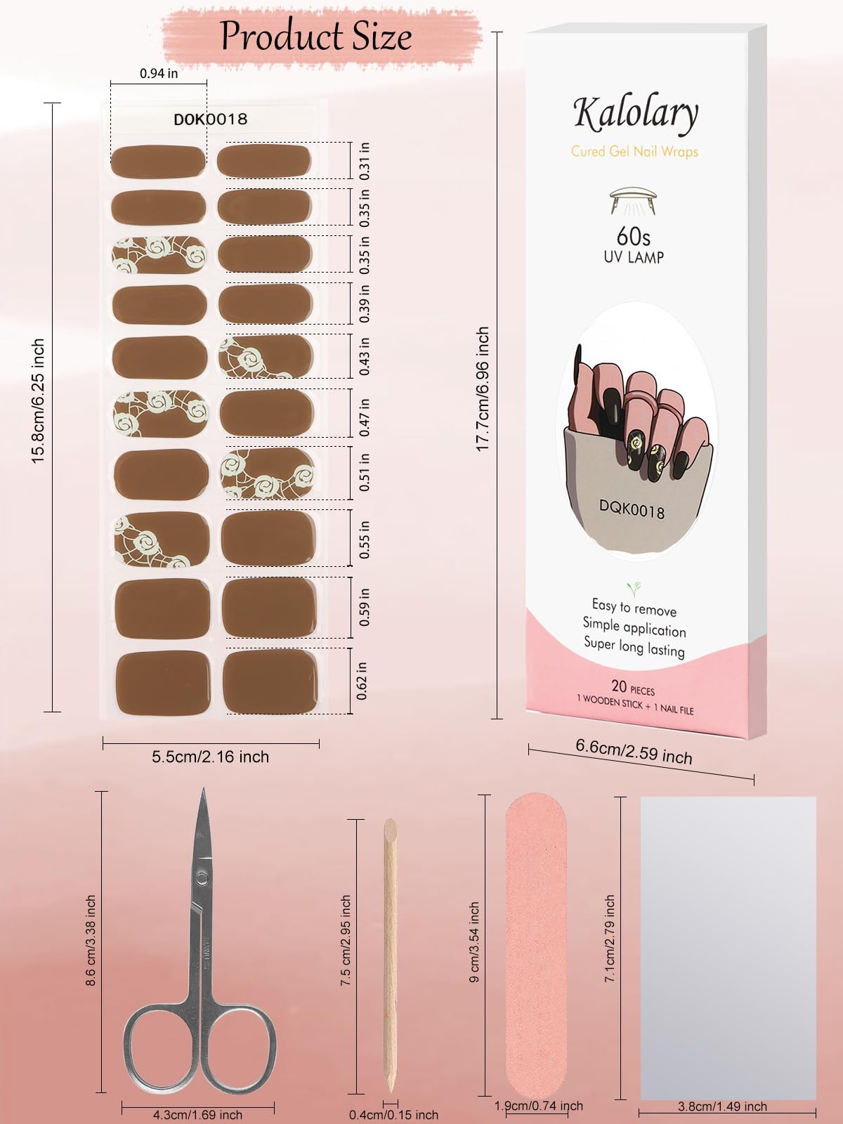 40PCS Gel Nail Polish Strips, Kalolary Brown Rose Full Cover Gel Nail Stickers