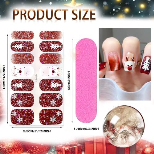 4 Sheets Christmas Gel Nail Stickers Snowflakes Gel Nail Polish Strips Xmas