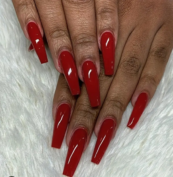 24 Pcs Press-on Nails Long Coffin Glossy – Solid Red Classic Nails