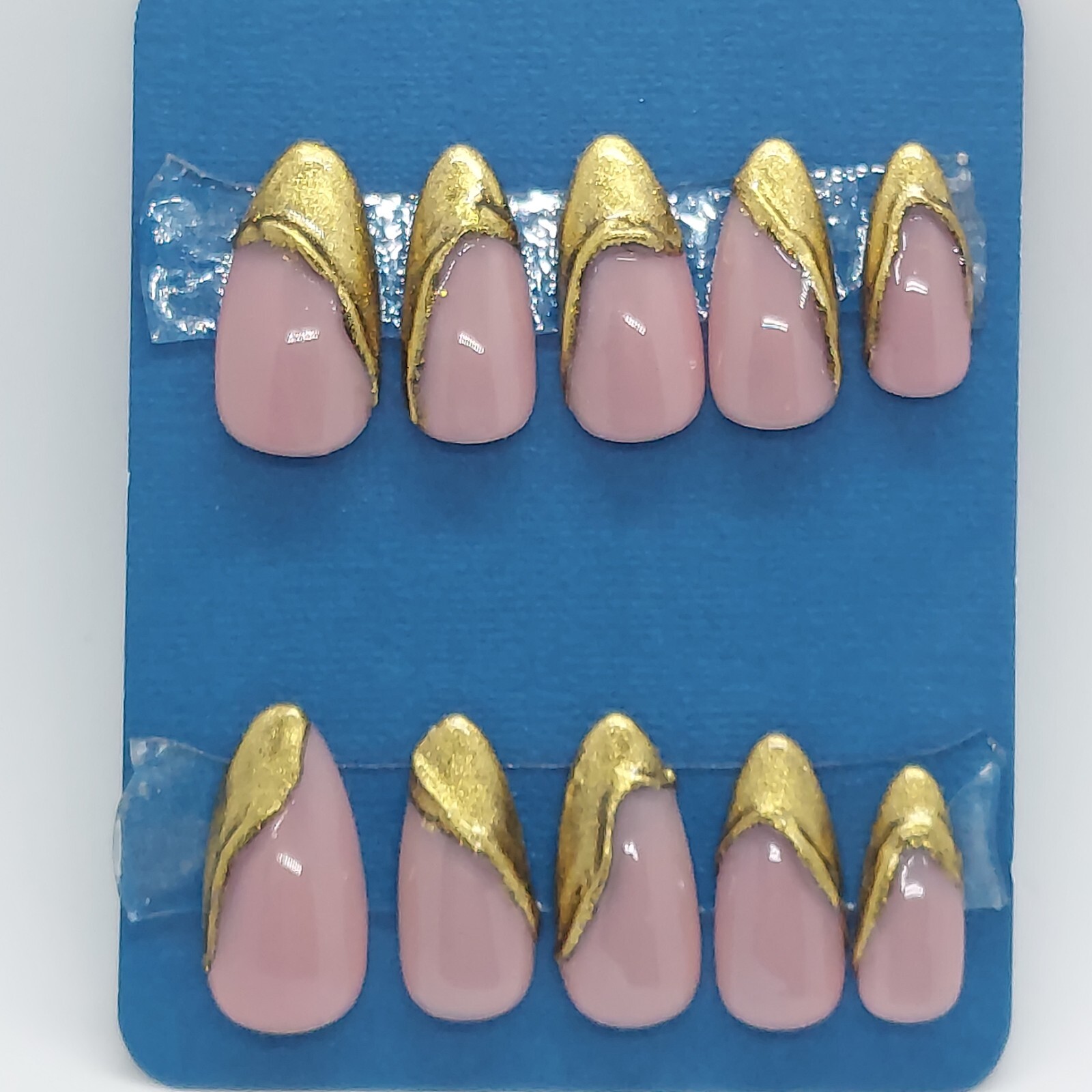 Gold Chrome Trendy Holiday Wedding Gift Bridesmaids Bridal 3D Press on Nails