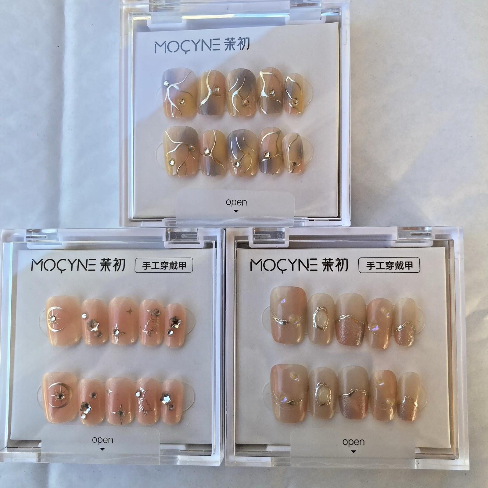 Lot of 3 Nude Pink Press On Nail Sets Short Square French Neutral Glam Silver