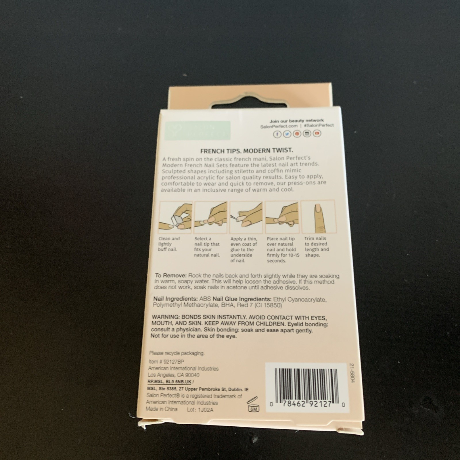 Salon Perfect Modern French Short Black Nail Set, 24 Pieces – Lot of TWO Packs