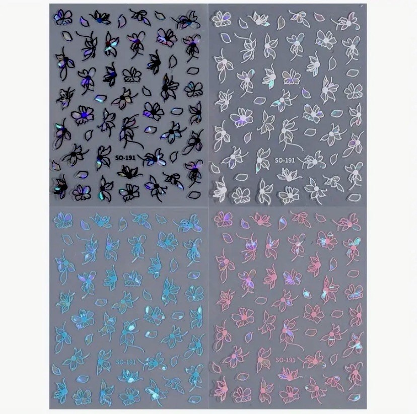 4 Sheets 3D Nail Stickers-ButterflyCharms, Iridescent Finish, Self-Adhesive
