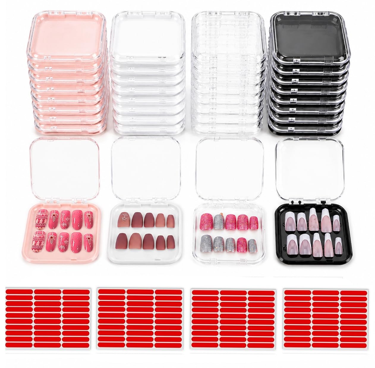 Acrylic Press On Nail Storage Display Cases With Adhesive Nail Tapes