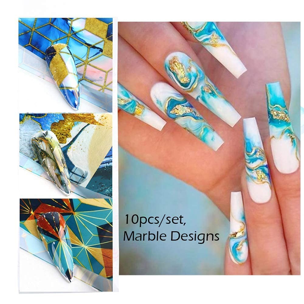 Marble Nail Art Foil Transfer Stickers – Holographic Starry Sky Adhesive Deca…