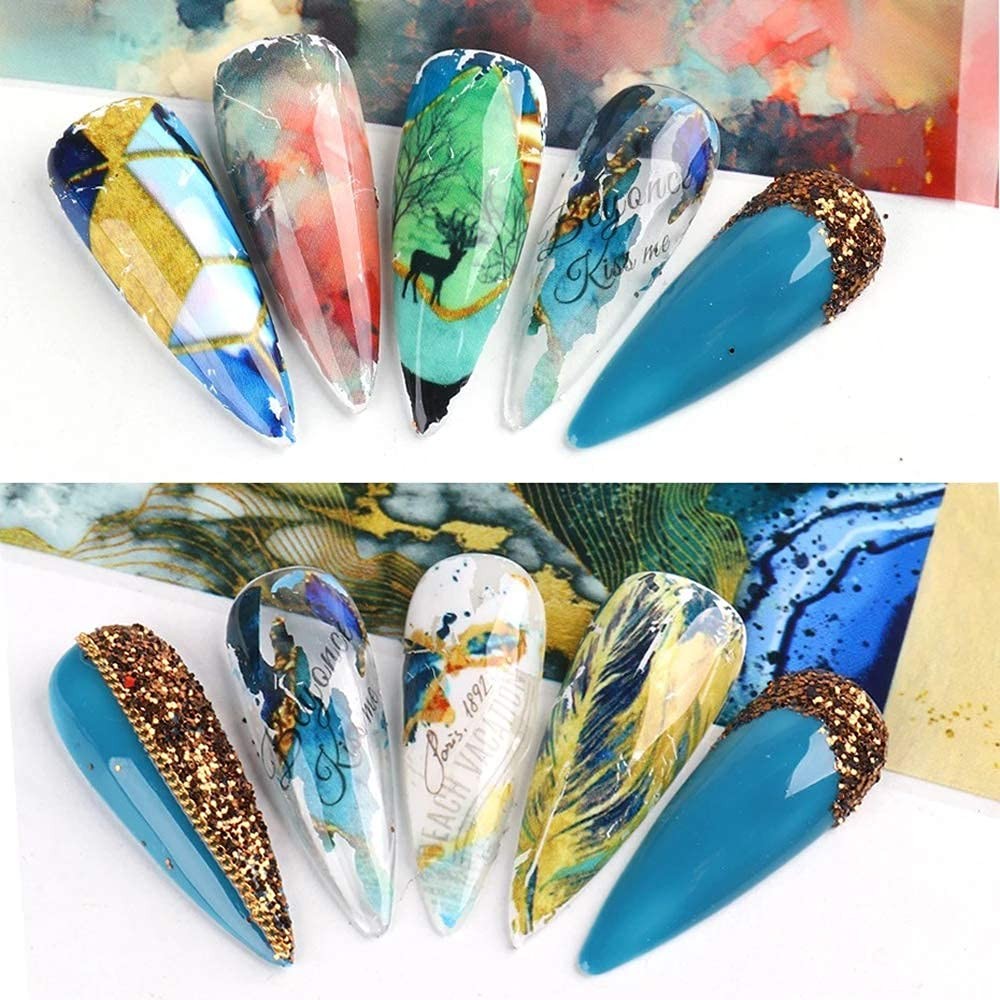 Marble Nail Art Foil Transfer Stickers – Holographic Starry Sky Adhesive Deca…