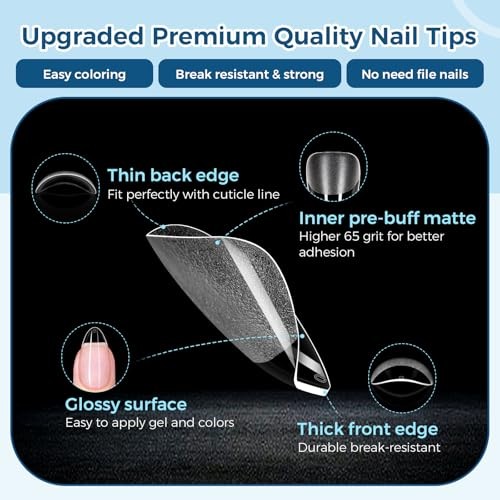 Short Almond Nail Tips, 510pcs 15 Sizes Pre-Shaped Soft 510pcs Short Almond