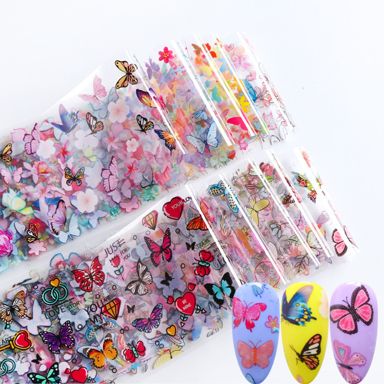 10Pcs Colorful Beautiful Butterfly Nail Art Transfer Foil Sticker Manicure XF102