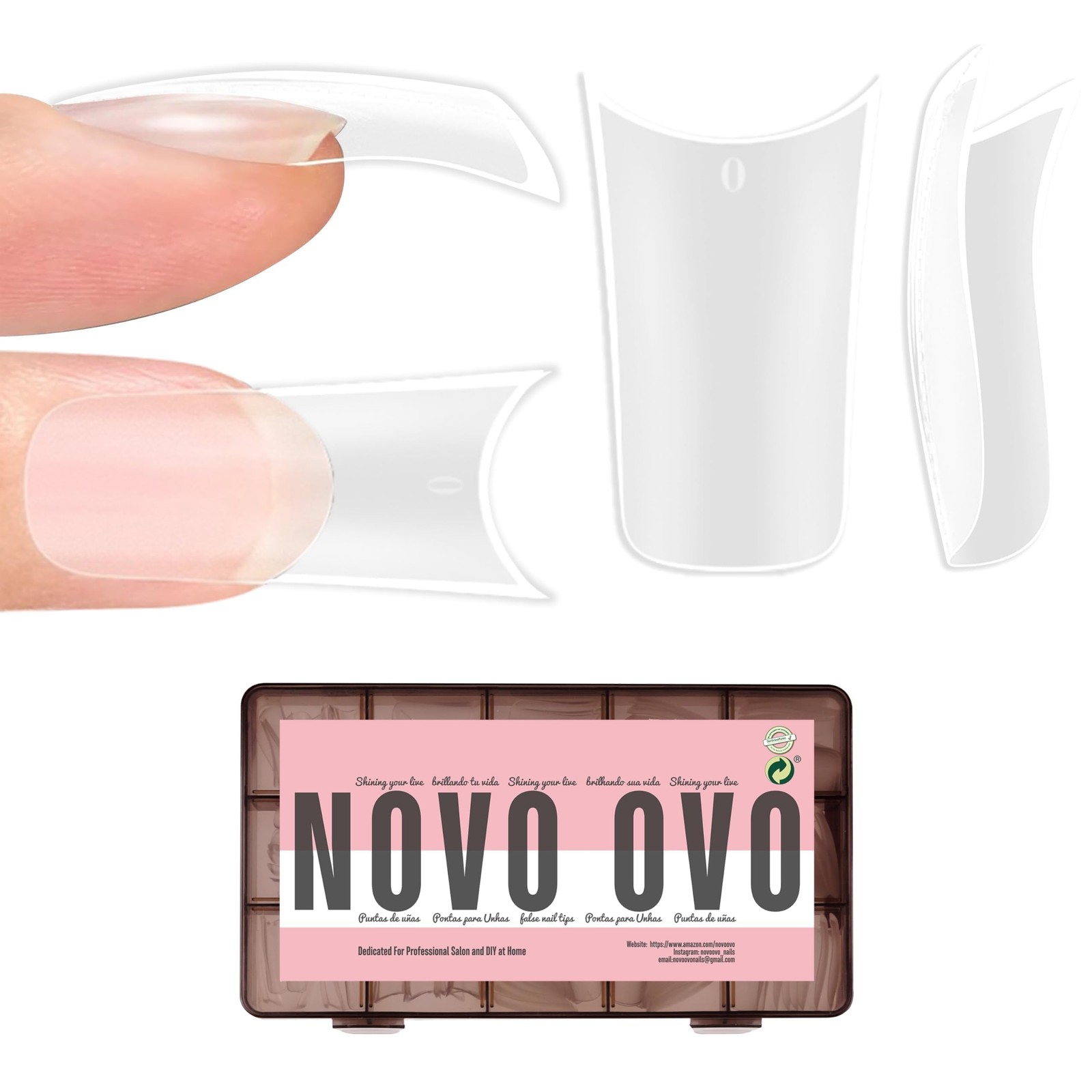 NOVO OVO Duck Feet Nail Tips Full Cover Acrylic Press On 150 pcs Clear Halloween