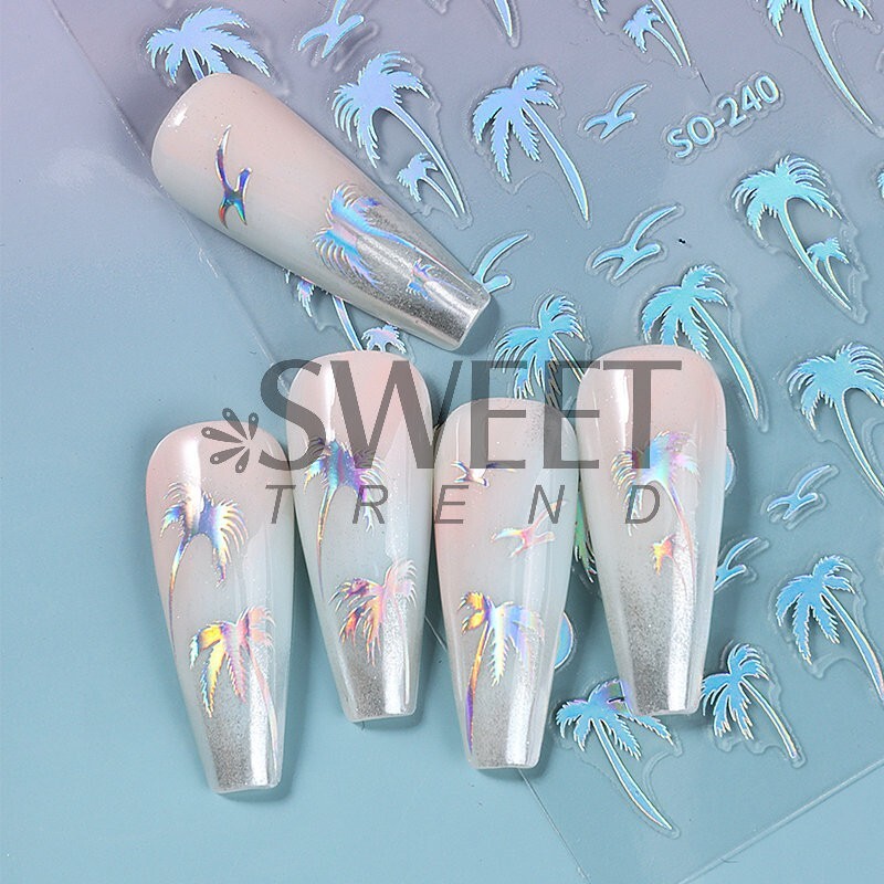 4Sheets Summer Beach Nail Art Stickers Palm Coconut Tree Birds Moon SO240 NH28