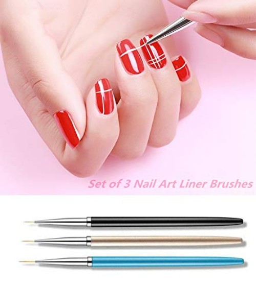 3PCS Nail Art Liner Brushes, UV Gel Painting Acrylic Nail Design Nylon Brush,…