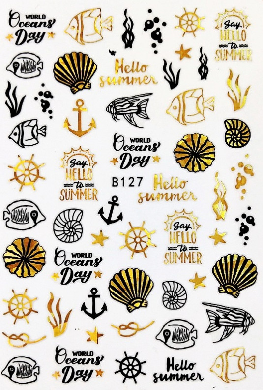 3D Sea Star Turtle Shell Oceans Day Boat Anchor Helm Palm Leaf Nail Sticker NS33