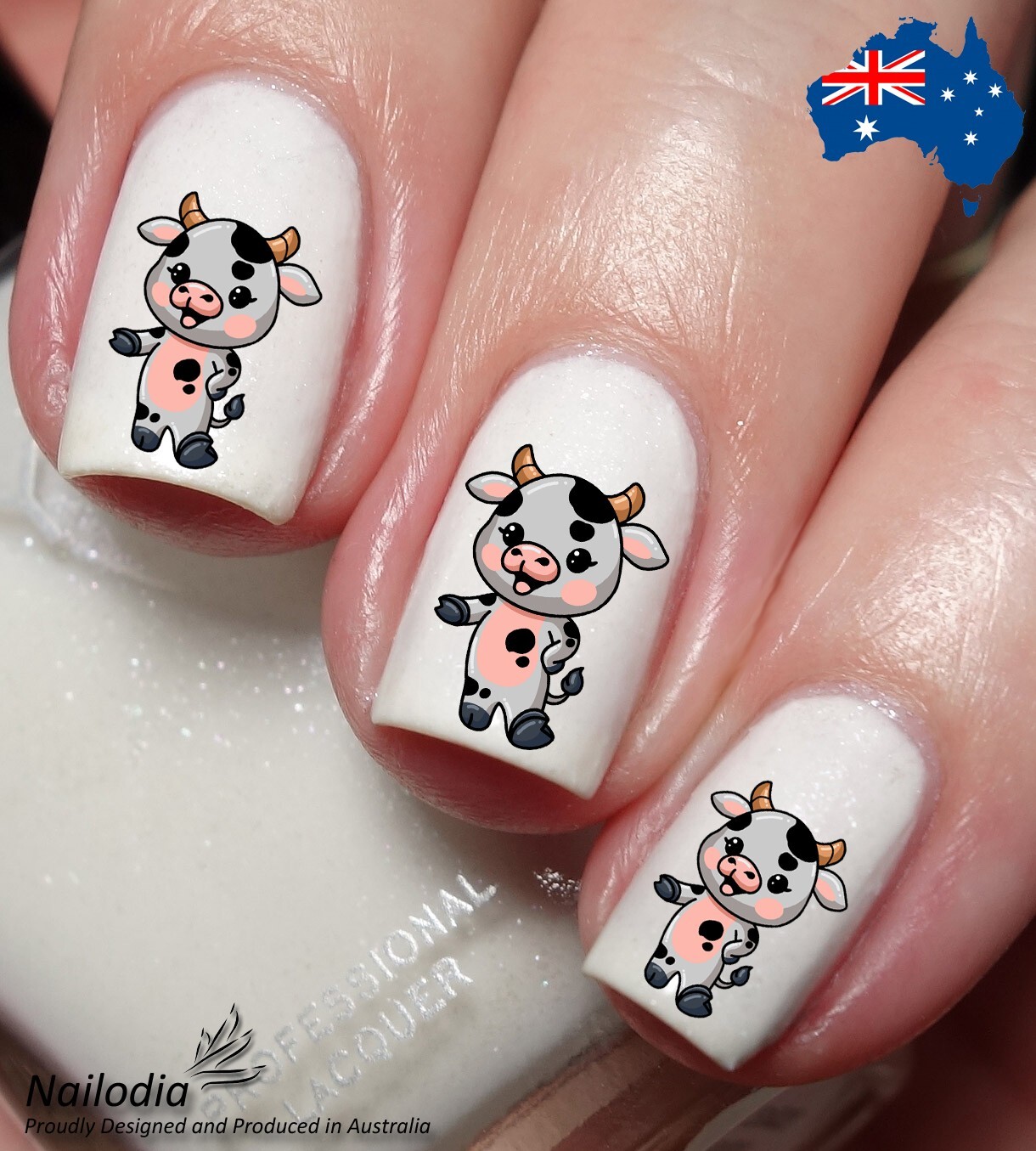 Cute Baby Cow Cattle Nail Art Decal Sticker Water Transfer Slider