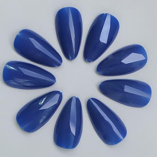 240pc Almond Press on Nails Medium Length Blue Fake Nail Tips Full Royal Blue