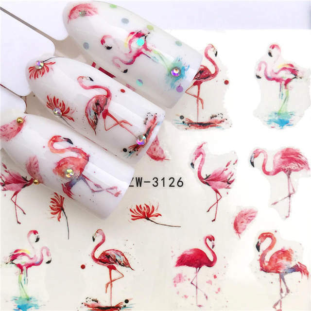 Nail Art Water Transfer Sticker Palm Tree Aloha Feather Flamingo Bird Decals DIY