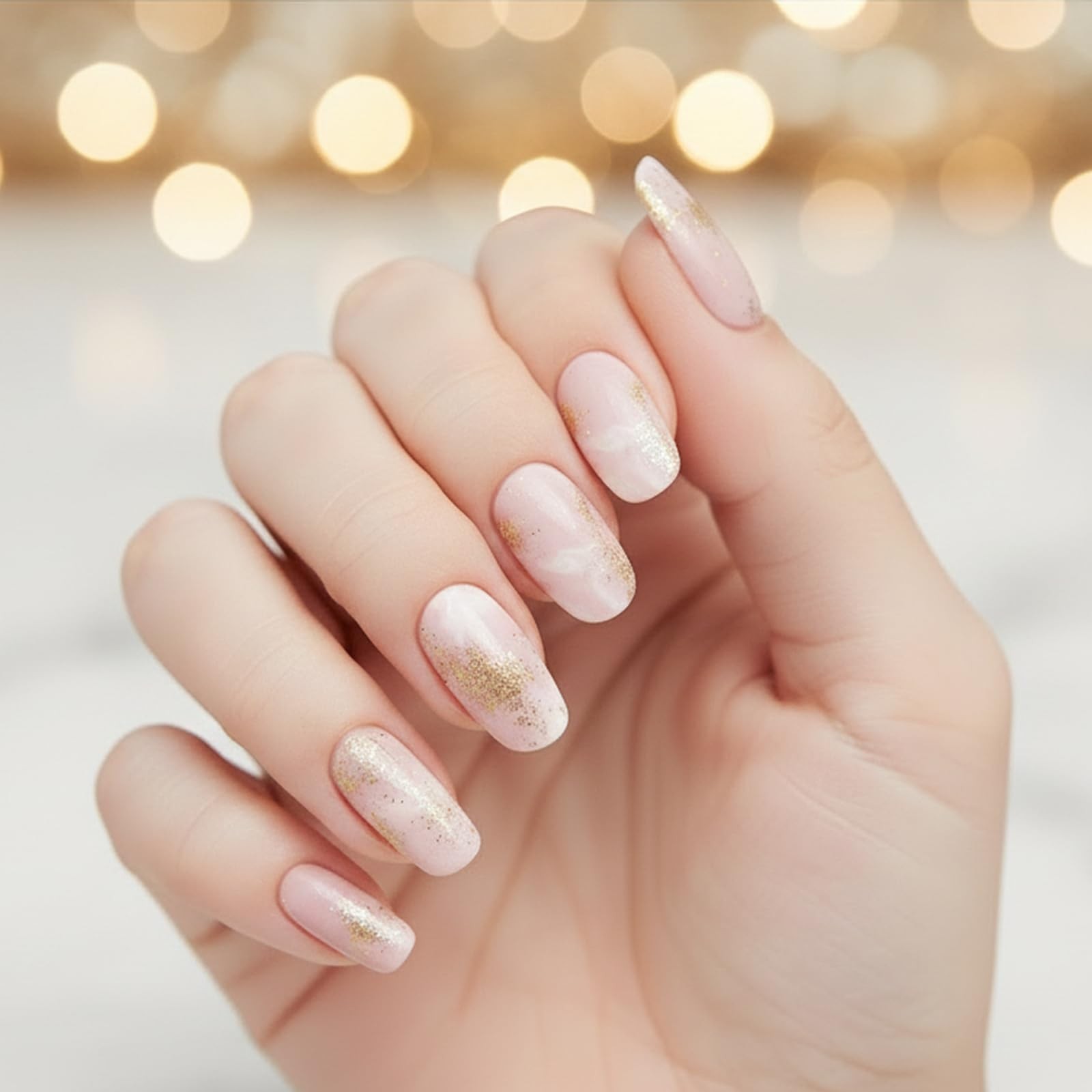 Semi Cured Nail Strips 28 pcs French Nail Stickers for (Gold foil Stamping) F…