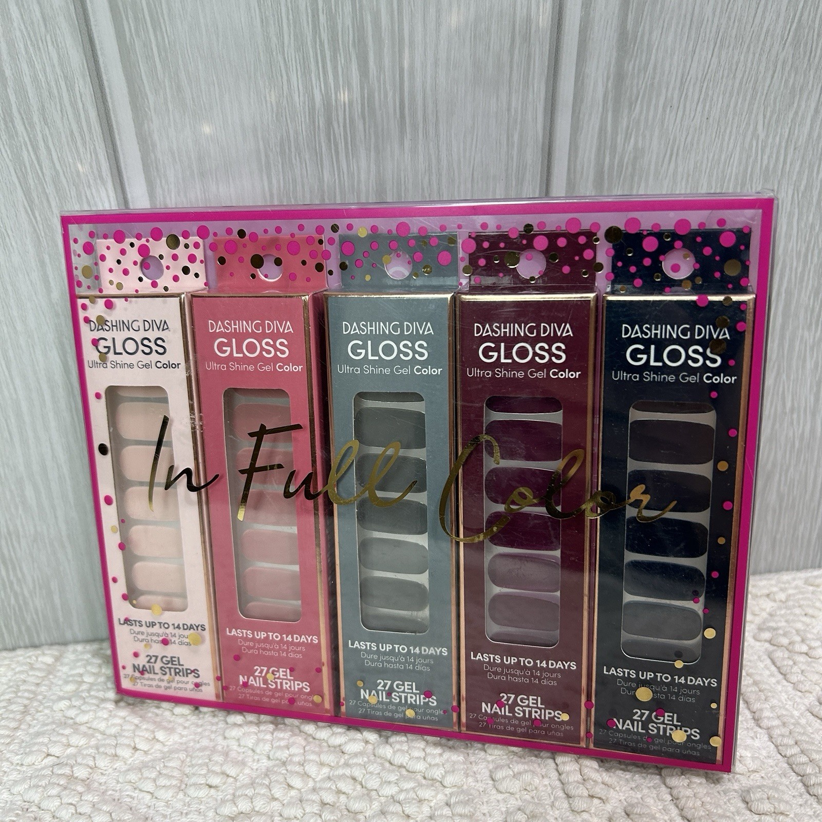 Lot Dashing Diva GLOSS Ultra Shine Gel Nail Strips Set 5 Pink Navy Gray Burgundy