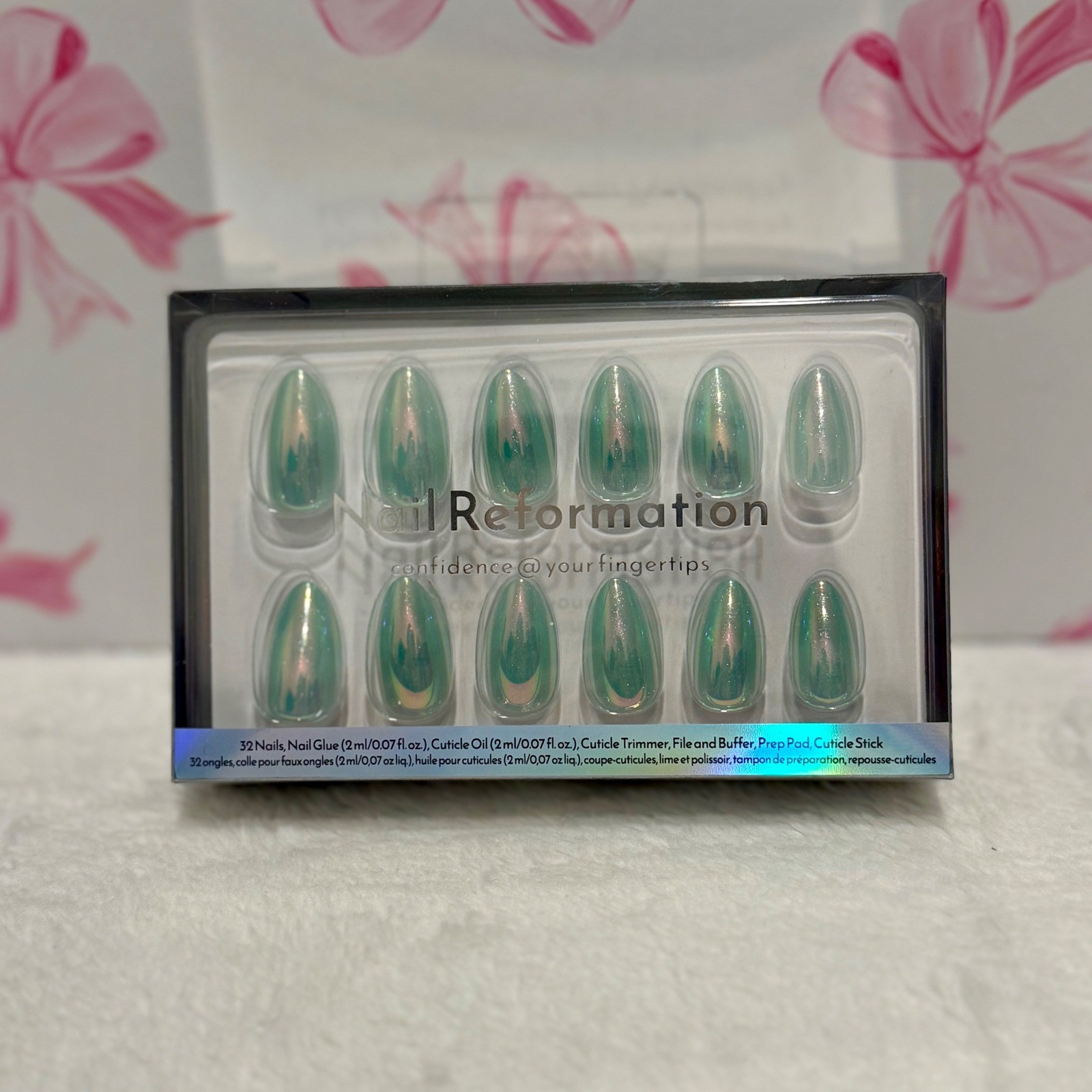Nail Reformation Iridescent Crystal Ornament Almond Press On Nails Kit 32 Pcs