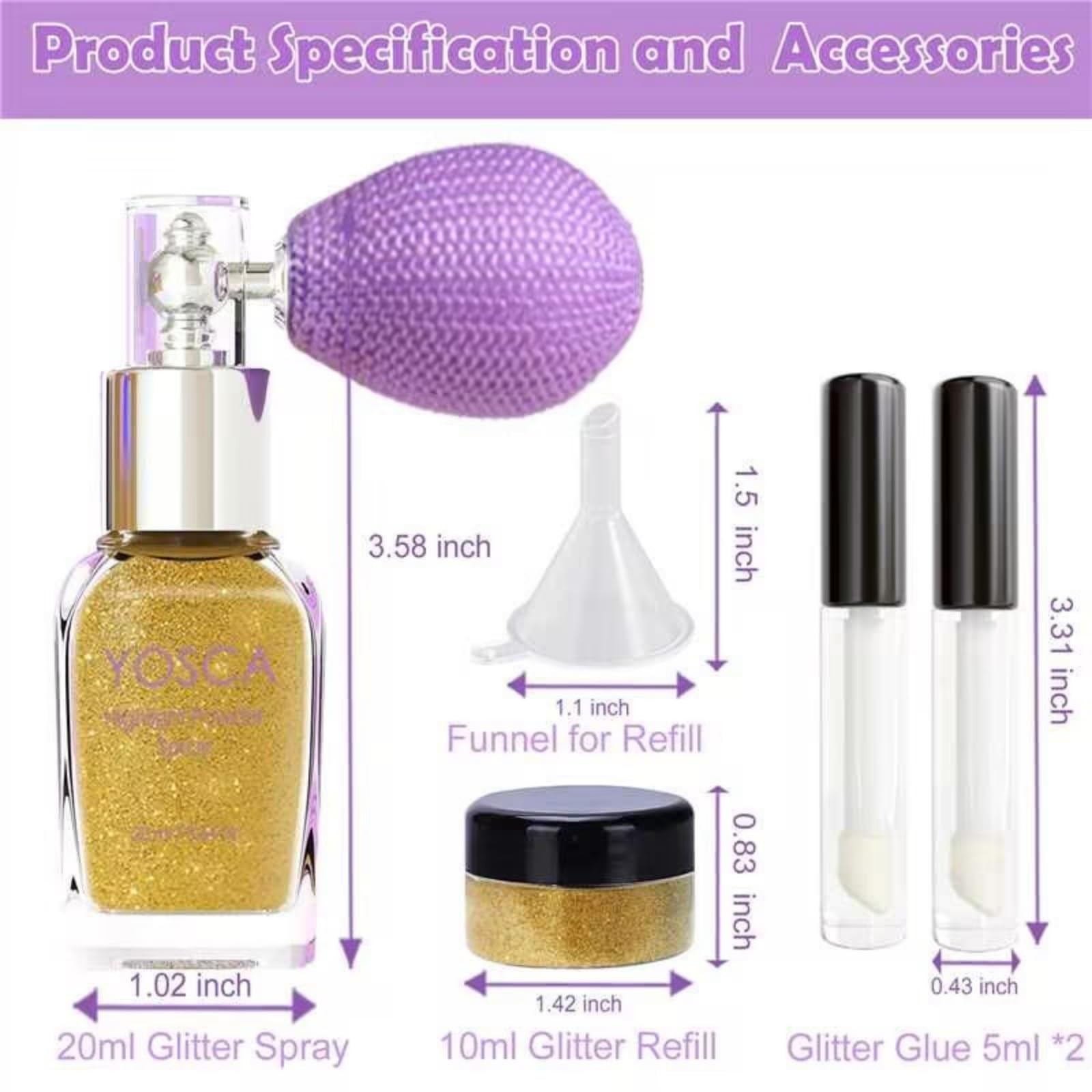 Yosca Body Glitter Spray, 30ML Loose Body Shimmer Powder Hair Spray Fine Glit…