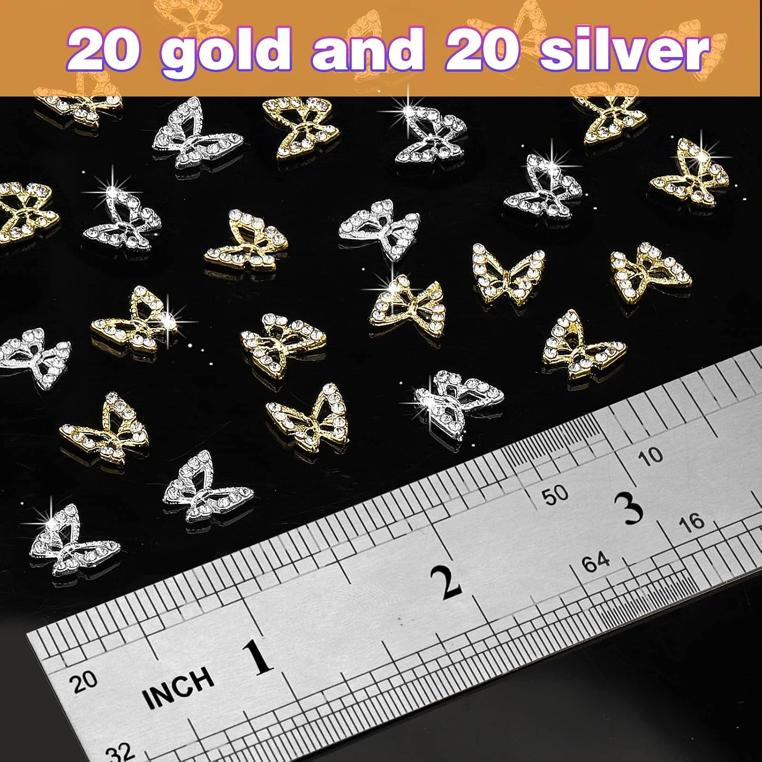 Nail Charms, 40 Pcs Butterfly Nail Charms 3D Butterflies Shape Charms for Nails