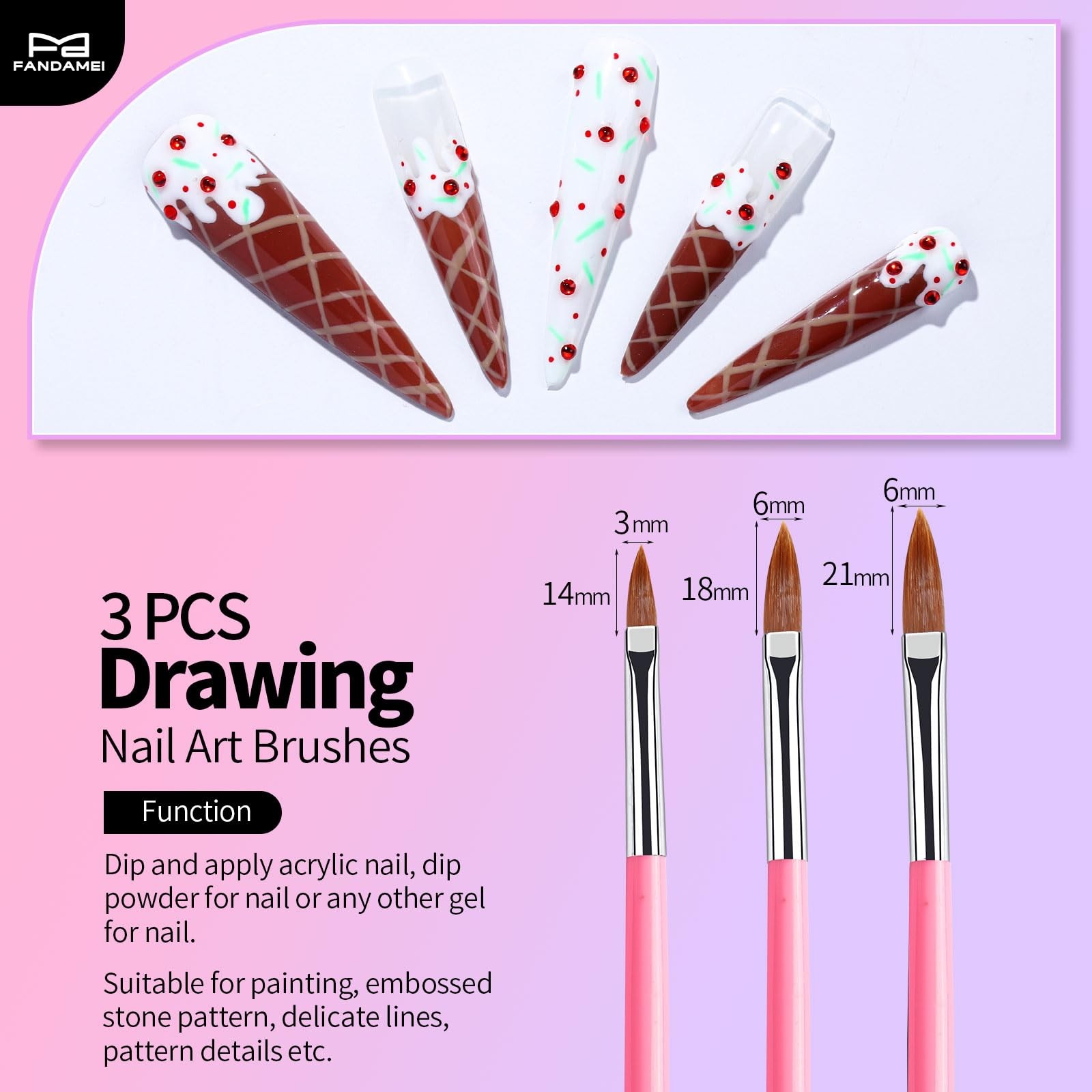 FANDAMEI 33pcs Nail Art Tools, Design Brushes, Pink