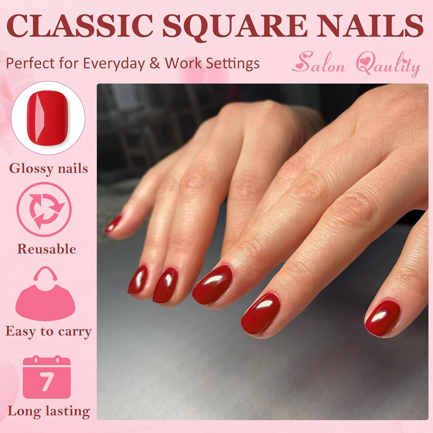 Square Press on Nails, 576Pcs Short round Square Fake Nails Full Cover Glossy Sh